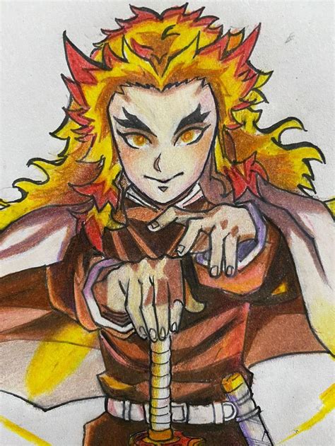 Colorful Rengoku Drawing Demon Slayer Fan Art