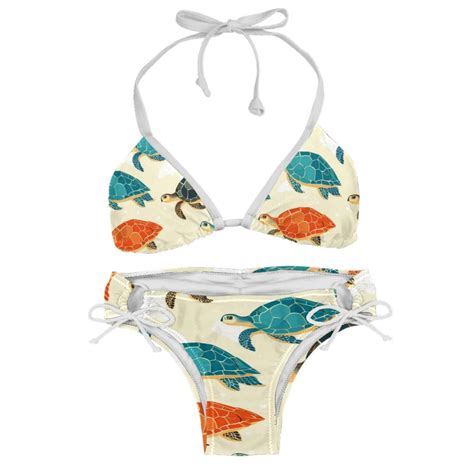 Turtle Seamless Detachable Sponge Adjustable Strap Bikini Set 2 Pack Swimwear Swimsuit