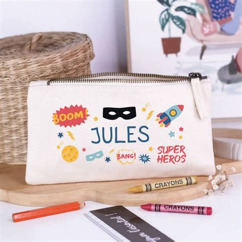 Trousse d école personnalisée prénom Thème Super Héros Ourson Câlin