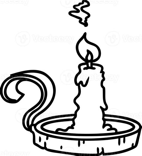 Hand Drawn Line Drawing Doodle Of A Candle Holder And Lit Candle Icon 40500957 Png