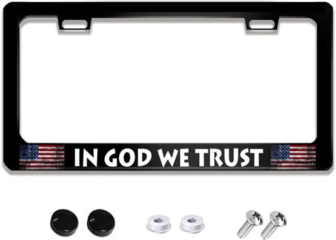 In God We Trust Black Usa License Plate Tag Frame American Flag Design