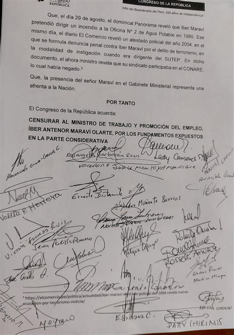 Congreso consiguió las firmas para promover la moción de censura contra