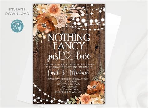 Rustic Nothing Fancy Just Love Invitation Template Editable Rustic Fall