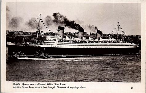 Vintage Cunard White Star Line R M S Queen Mary Real Photo Postcard