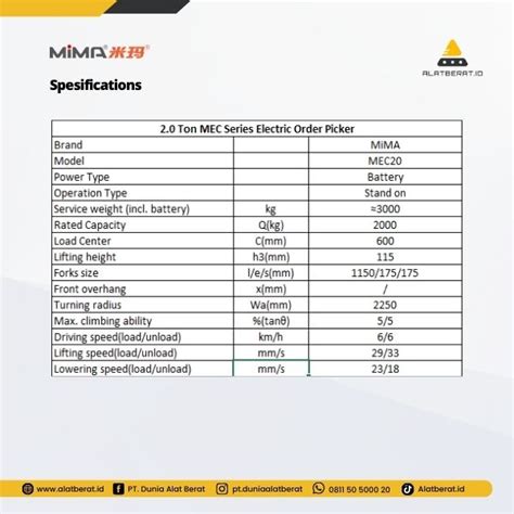 Distributor Alat Berat Mima Ton Mec Series Electric Order Picker