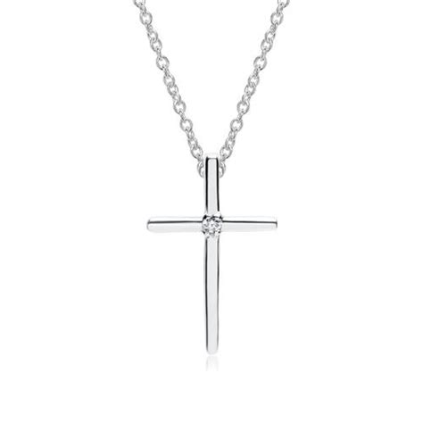 Kette mit Kreuz aus Weißgold mit Diamant 0 008 ct