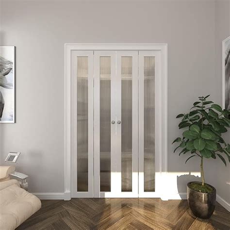 Barner Home Closet Doors Reeded Glass Panel Bi Fold Doors Assembly