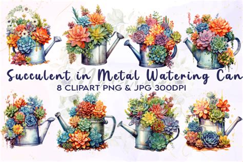 Succulent In Metal Watering Can Clipart Graphic By Nastine · Creative Fabrica