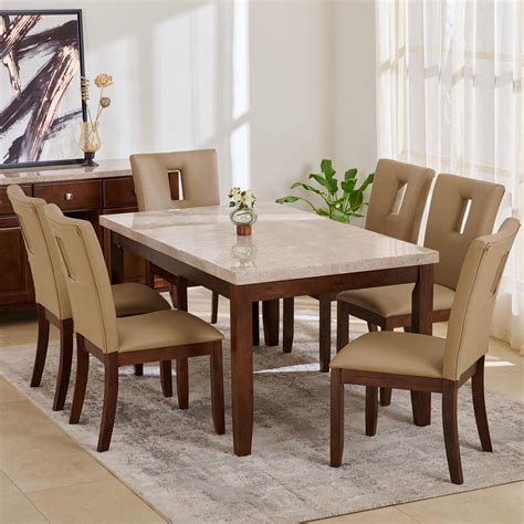 Buy Oxville Marble Top Seater Dining Set With Chairs Brown From