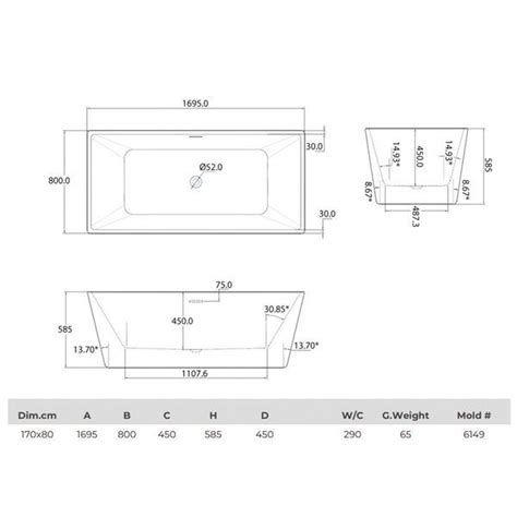 Kartell K Vit Kruze Double Ended Free Standing 1700 X 800mm Bath