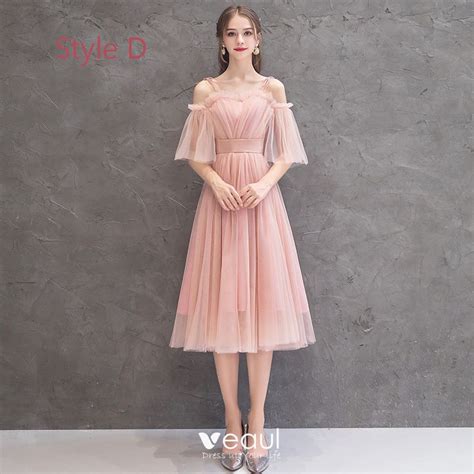 Affordable Pearl Pink Bridesmaid Dresses A Line Princess Tea