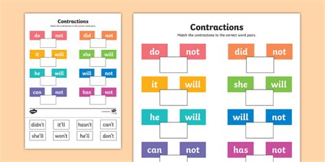 Contraction Words Worksheet Teaching Resources Twinkl