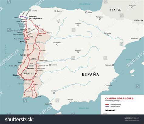 Camino Portugues Map Camino De Santiago Stock Vector (Royalty Free ...