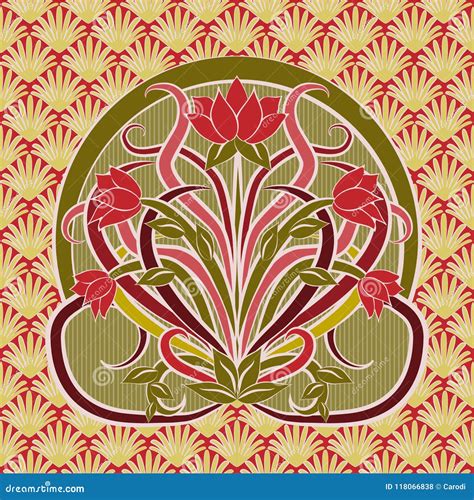 Floral Card Wallpaper in Art Nouveau Styly Stock Vector - Illustration of frame, retro: 118066838