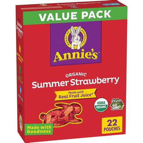 Annies Organic Bunny Fruit Flavored Snacks Summer Strawberry Gluten Free Value