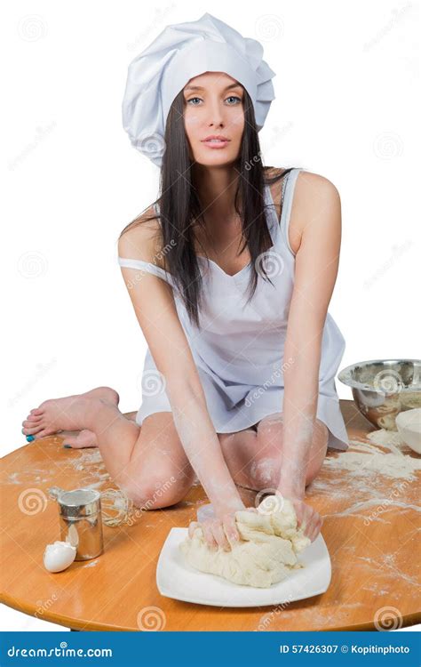 Woman In Chef Uniform Knead The Dough Stock Image Image Of Apron Chef 57426307