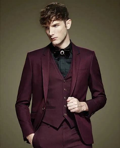 New Arrival Customize Made Wine Red Notch Lapel Men Suit Set Slim