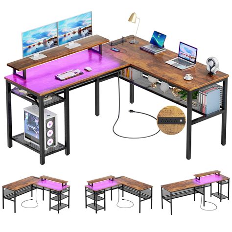 Unikito L Shaped Desk With Magic Power Outlets And Smart Strip Light