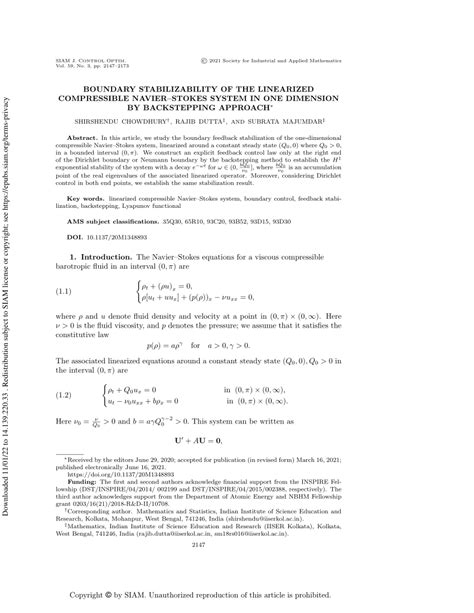 Pdf Boundary Stabilizability Of The Linearized Compressible Navier