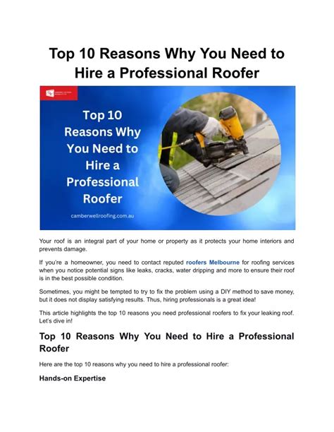 Ppt Top 10 Reasons Why You Need To Hire A Professional Roofer Powerpoint Presentation Id