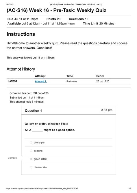 Ac S Week Pre Task Weekly Quiz Ingles Ii Ac S