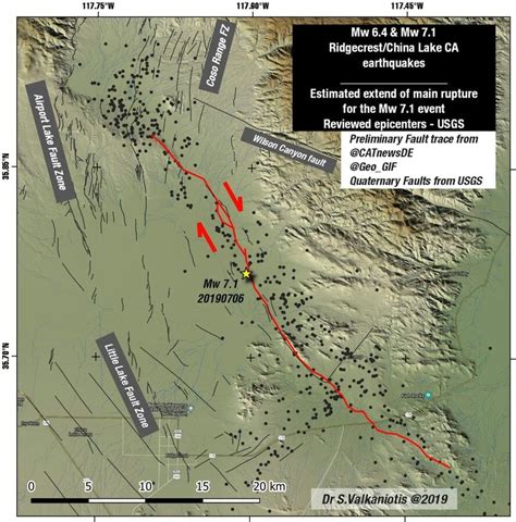 Estimated Preliminary Extent Of The Main Rupture Of Mw7 1 Earthquake At Ridgecrest California