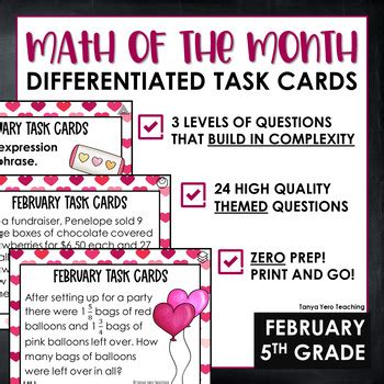 5th Grade February Valentine S Day Math Task Cards Differentiated