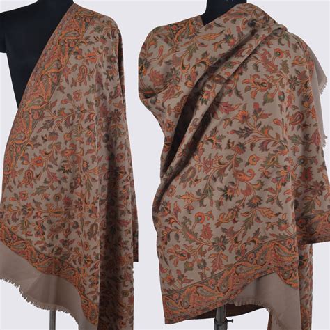 Beige Reversible Jamawar Shawl Sober Colors Designer Wrap Paisley