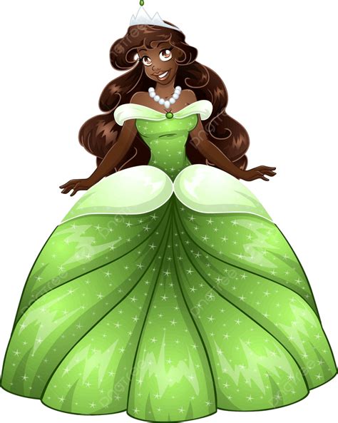 Princesa Africana Em Tiara De Vetor De Fantasia De Vestido Verde Vetor