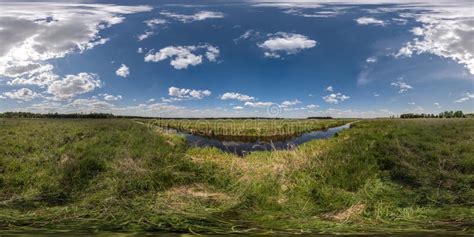 Spherical 360 Hdri Panorama Among Green Grass Farming Field Near