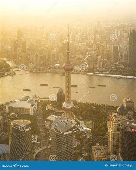 Shanghai Skyline And Huangpu River Editorial Image Image Of Orange