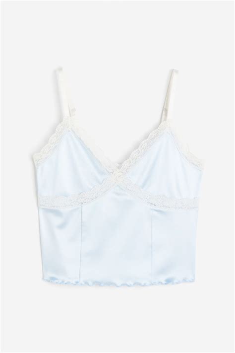 Lace Trimmed Camisole Top Light Blue Ladies Handm Us