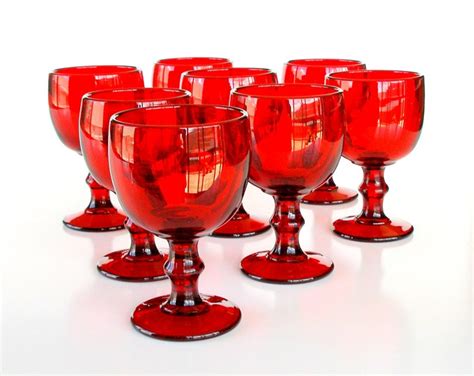 Vintage Glassware Chunky Red Goblets Set Of 8 Etsy