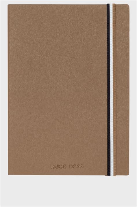 Boss Camel Faux Leather A5 Notebook With Signature Stripe Strap