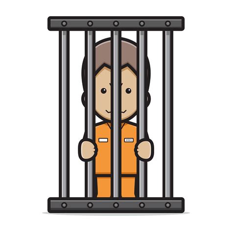 Cute Prisoner Character In Jail Cartoon Vector Icon Illustration