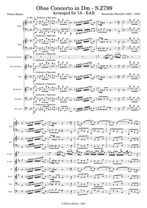 Oboe Concerto In Dm S Z799 Score Only Arr Nelson Ramos Sheet