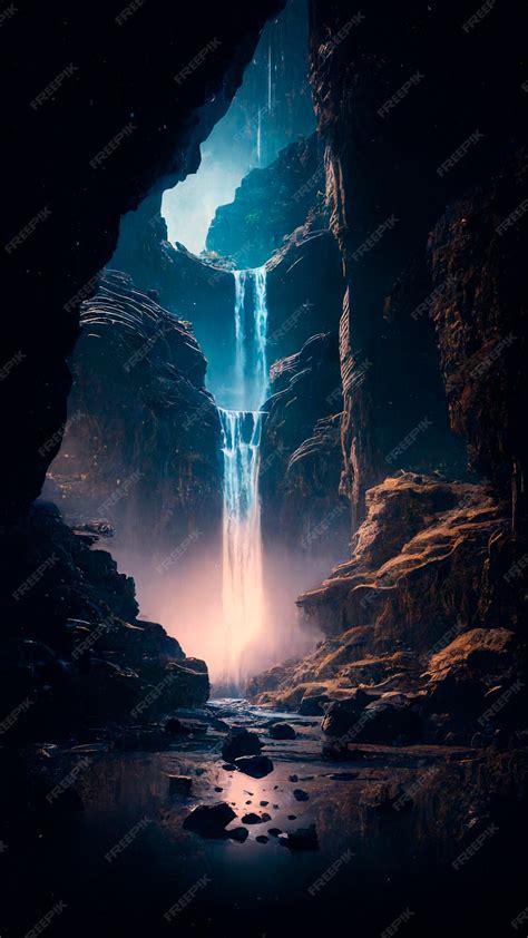 Premium Photo | Mystical magical waterfall in the mountains