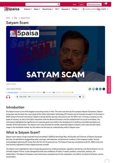 Satyam Scam Case Study Of The Satyam Fraud Case 5paisa Satyam Scam