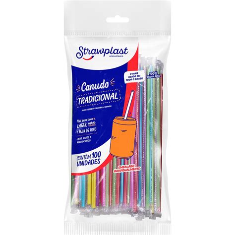 Canudo Tradicional 5mm Sachê Individual Colorido 100 unidades Strawplast