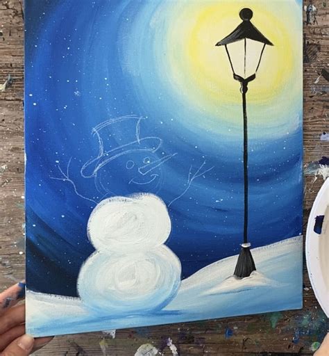 Hopeful Snowman Acrylic Painting Tutorial Snowman And A Lamppost