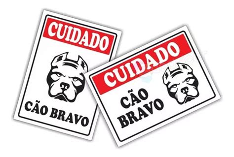 2 Placas Advertência Cuidado Cão Bravo Portão Pitbull Parcelamento