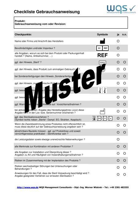 Checkliste Gebrauchsanleitung Medizinprodukte Wiatrek Qs