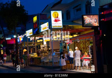 greece crete malia bar street at night Stock Photo - Alamy