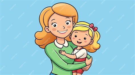 Premium Vector Happy Mother Embracing Young Daughter In Cartoon Illustration