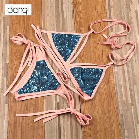 Sexy Halter Swimsuit 2017 High Neck Bandage Bikini Sequins Swimwear