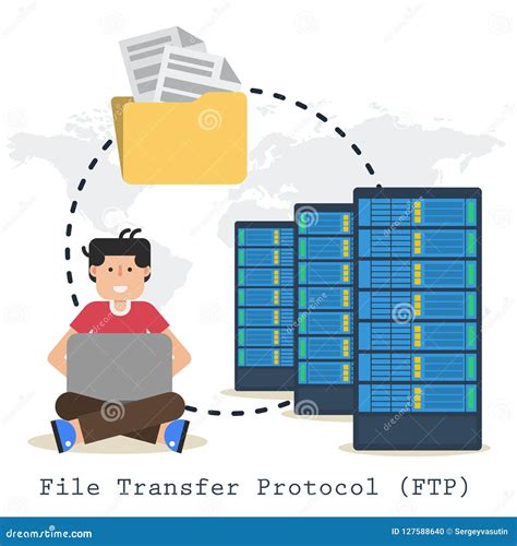 File Transfer Protocol Concept With Man Folder Stock Vector