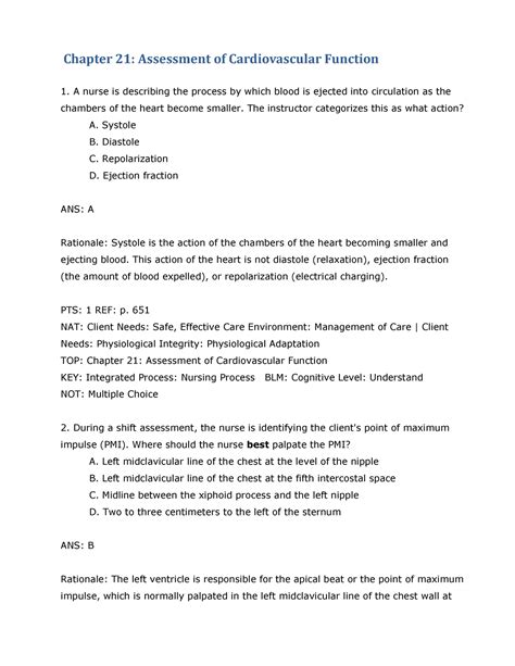 Tg Chapter Chapter Assessment Of Cardiovascular Function A