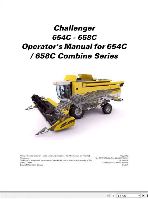 Challenger EU Combine Harvester 654C 658C Stage 3B Operator S Manual