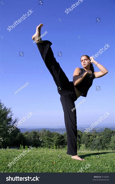 Split Kick Attractive Young Woman Practising Stock Photo 4718287