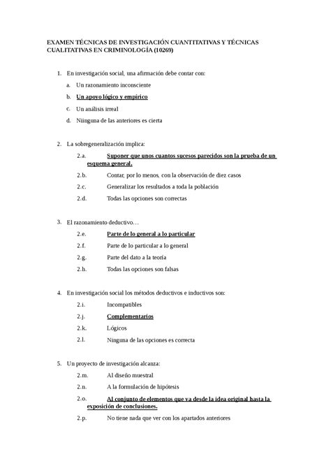 Examen TÉcnicas De InvestigaciÓn Cuantitativas Y TÉcnicas Cualitativas